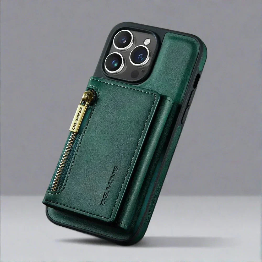 Hjemix | RFID iPhone Lommebok Deksel | Avtakbar Magnetisk Lærbilfeste Støtsikker Deksel