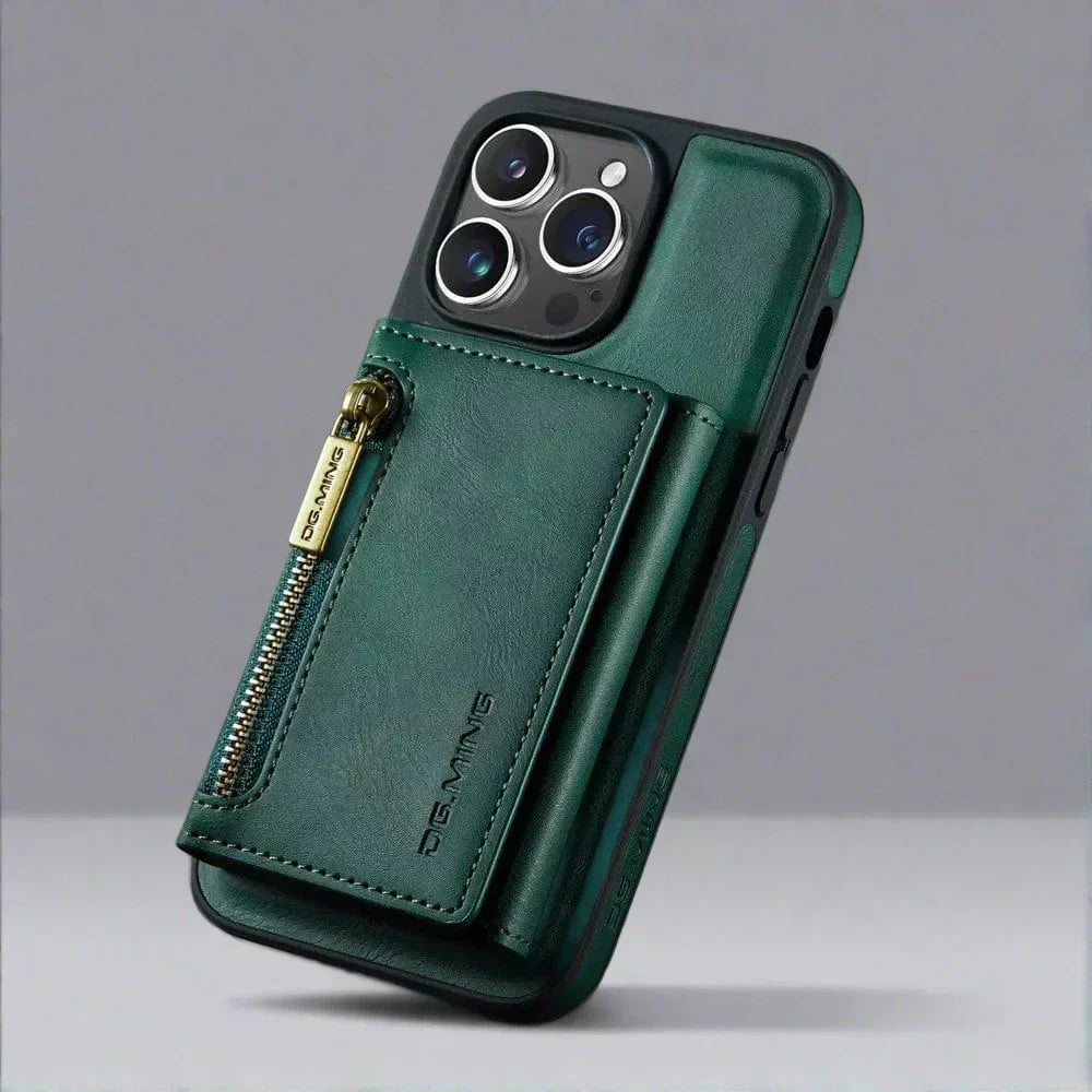 Hjemix | RFID iPhone Lommebok | Avtakbar Magnetisk Lær Bilmontering Støtsikkert Etui