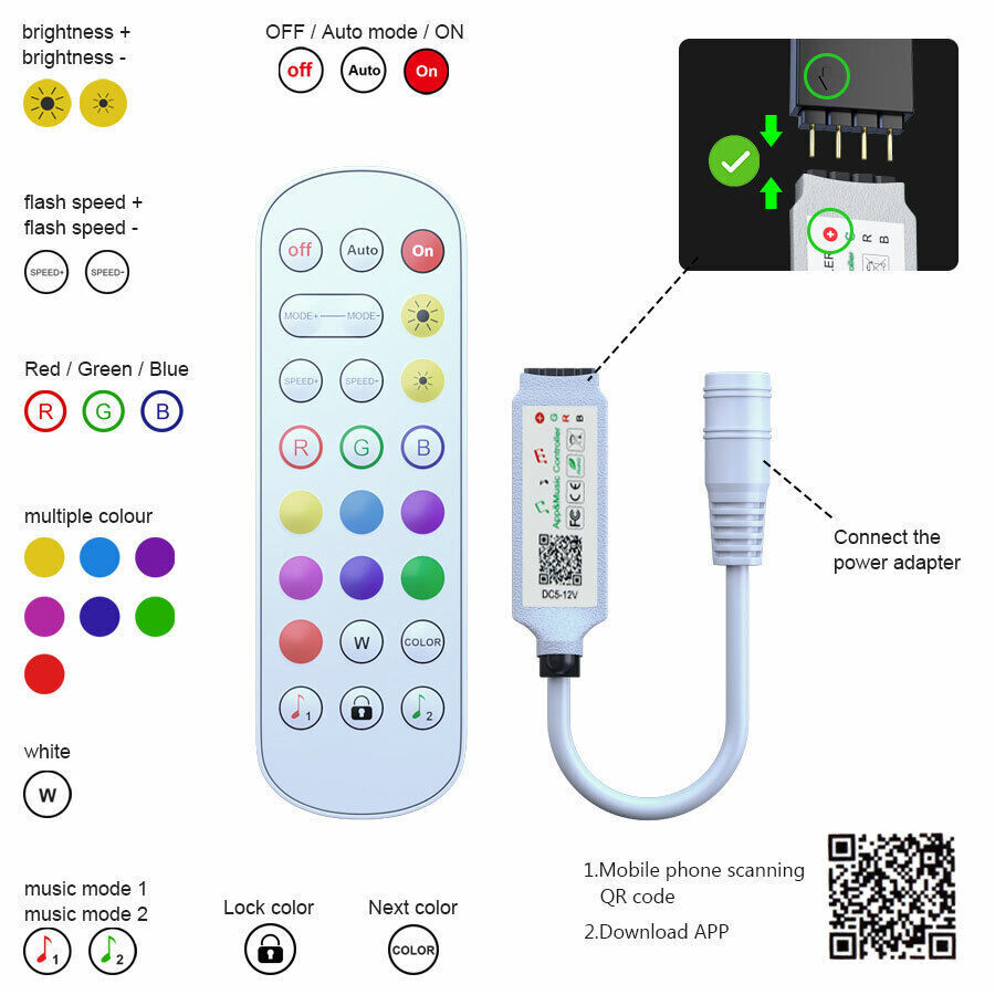 Hjemix | LED Lyslist, 30 m, 15 m, Musikk Synkronisering, Bluetooth, 5050, RGB Ambient Lys med Fjernkontroll