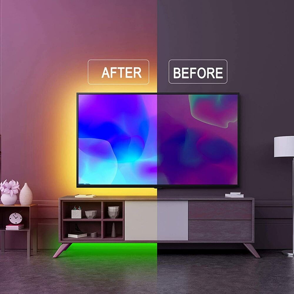 Hjemix | LED Lyslist, 30 m, 15 m, Musikk Synkronisering, Bluetooth, 5050, RGB Ambient Lys med Fjernkontroll