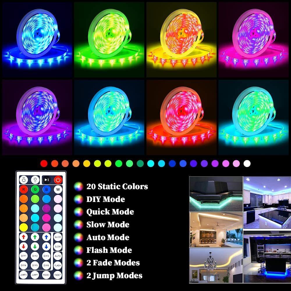 Hjemix | LED Lyslist, 30 m, 15 m, Musikk Synkronisering, Bluetooth, 5050, RGB Ambient Lys med Fjernkontroll