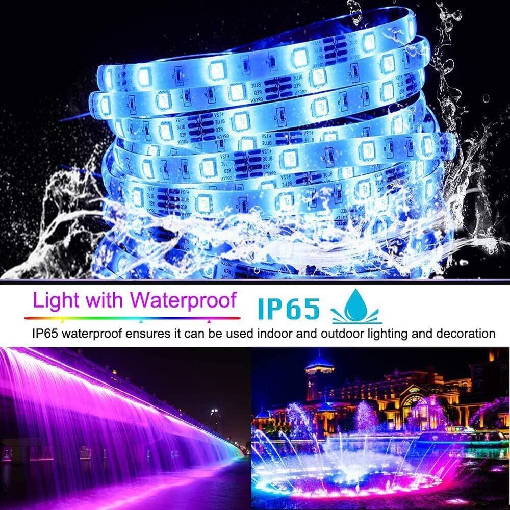 Hjemix | LED Lyslist, 30 m, 15 m, Musikk Synkronisering, Bluetooth, 5050, RGB Ambient Lys med Fjernkontroll