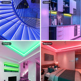 Hjemix | LED Lyslist, 30 m, 15 m, Musikk Synkronisering, Bluetooth, 5050, RGB Ambient Lys med Fjernkontroll