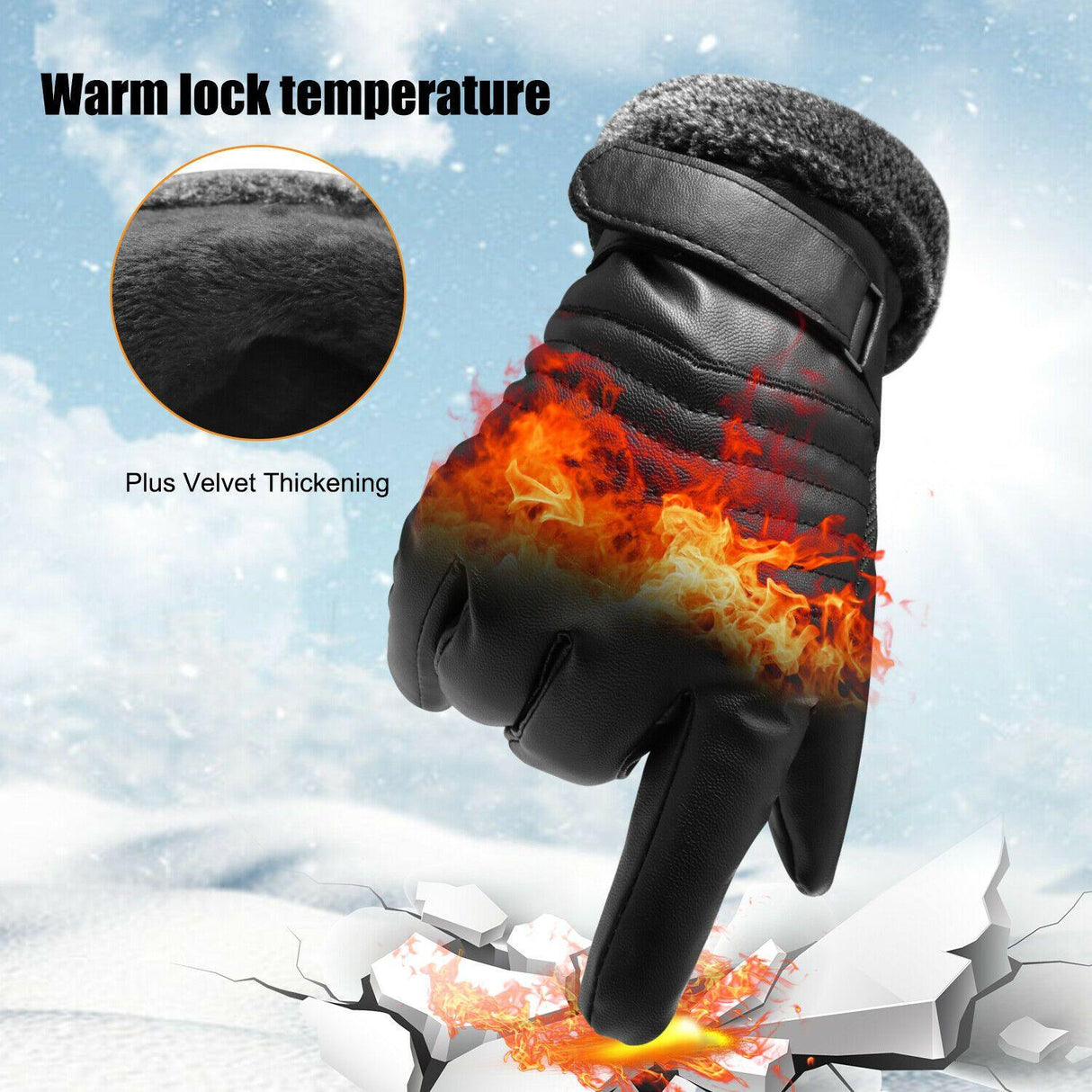 Hjemix | -30℃ Vanntette, varme skihansker i lær for vinter | Touchscreen-kompatible