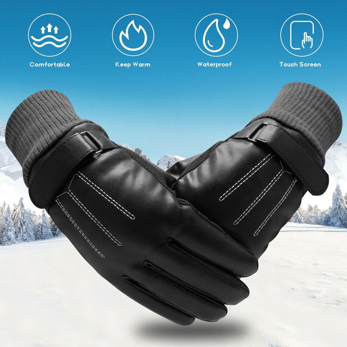Hjemix | -30℃ Vanntette, varme skihansker i lær for vinter | Touchscreen-kompatible