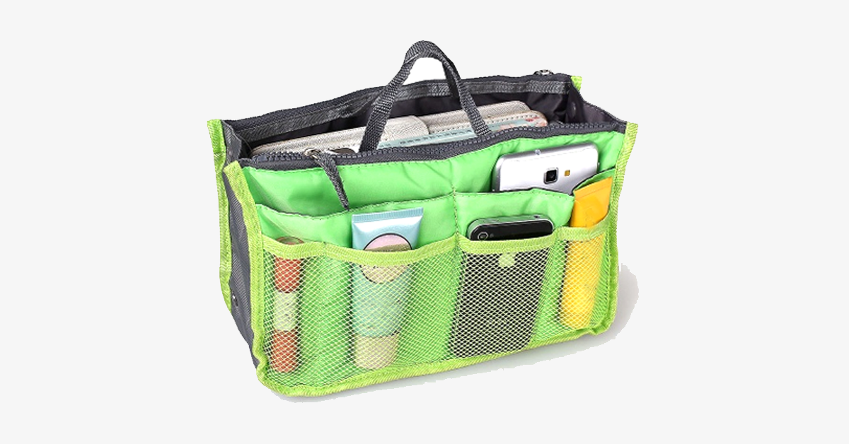 Hjemix | Slim Bag-in-Bag - Laget av bomull og polyester - Bærbar og liten størrelse - Flere glidelåslommer - Passer i kofferten din - Fargevariasjoner