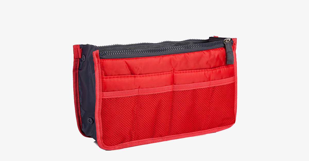 Hjemix | Slim Bag-in-Bag - Laget av bomull og polyester - Bærbar og liten størrelse - Flere glidelåslommer - Passer i kofferten din - Fargevariasjoner