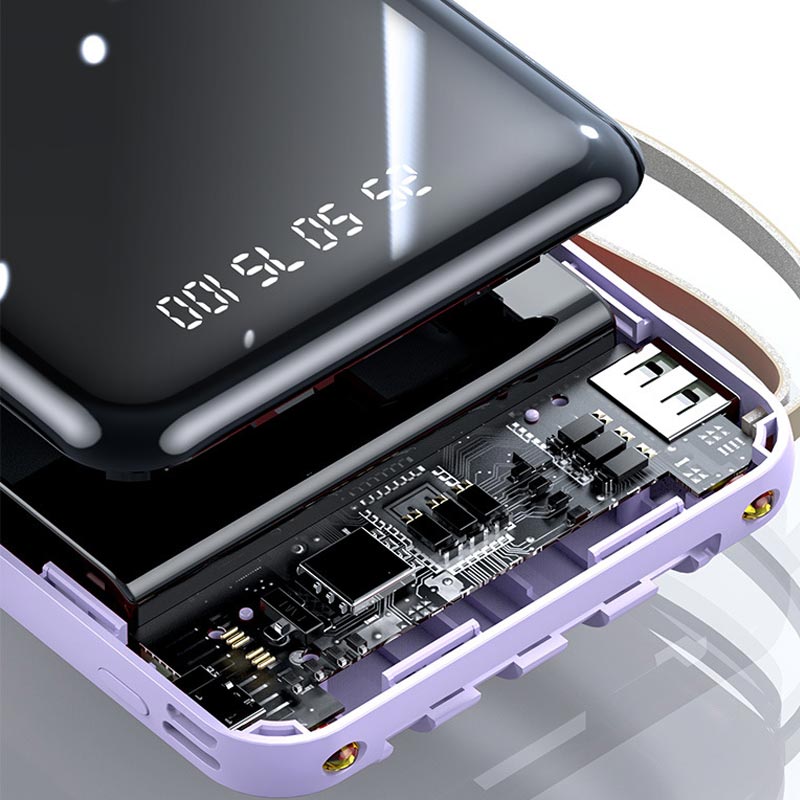 Hjemix | Rask lading 20000mAh mini powerbank med integrerte kabler