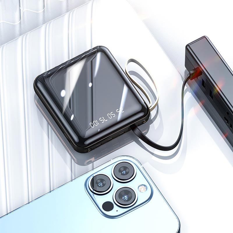 Hjemix | Rask lading 20000mAh mini powerbank med integrerte kabler