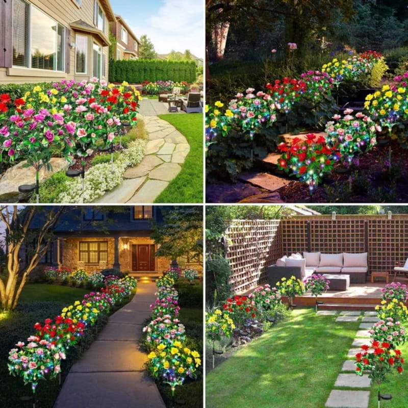 Hjemix | Solcellelampe med simulert azalea blomster og jordspett