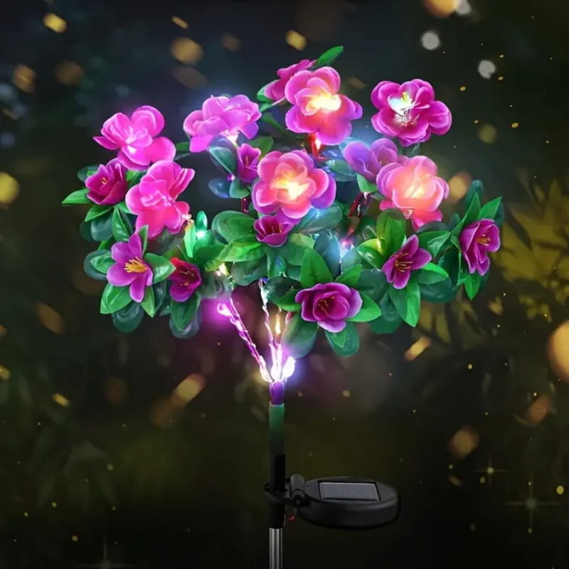 Hjemix | Solcellelampe med simulert azalea blomster og jordspett