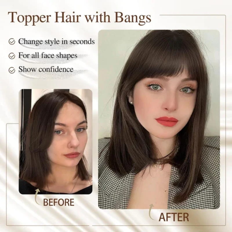 Hjemix | Naturlig Hårstykke med Bangs for Kvinner