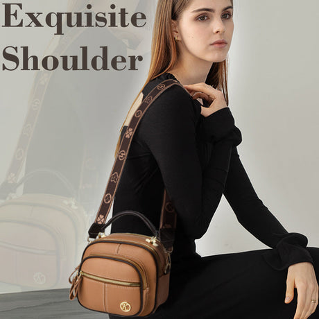 Hjemix | Klassisk flerroms justerbar bred stropp PU-skinn Crossbody-veske