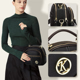 Hjemix | Klassisk flerroms justerbar bred stropp PU-skinn Crossbody-veske