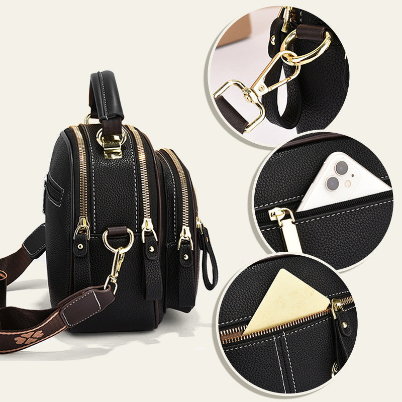 Hjemix | Klassisk flerroms justerbar bred stropp PU-skinn Crossbody-veske