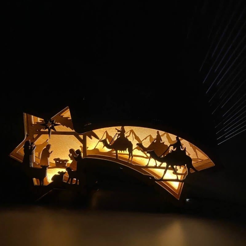 Hjemix | 🎅LED-juledekorasjoner i tre Julekrybbe Stjerneformet skrivebordlampe🌟