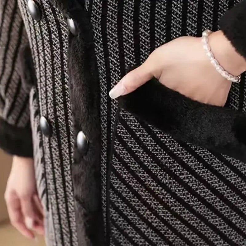 Hjemix | ❄️Vintertilbud❄️ Dobbeltspent frakk med plysjfôr for kvinner