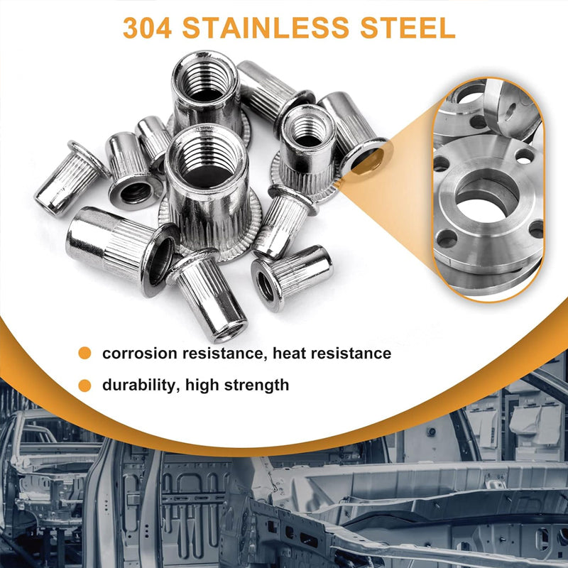 Hjemix | Sett med gjengemuttere med flatt hode og innstikknagler