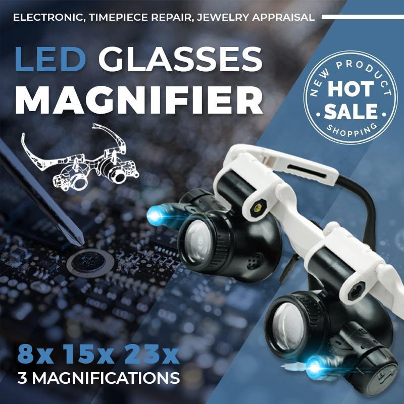Hjemix | LED-briller med forstørrelsesglass (8x 15x 23x)