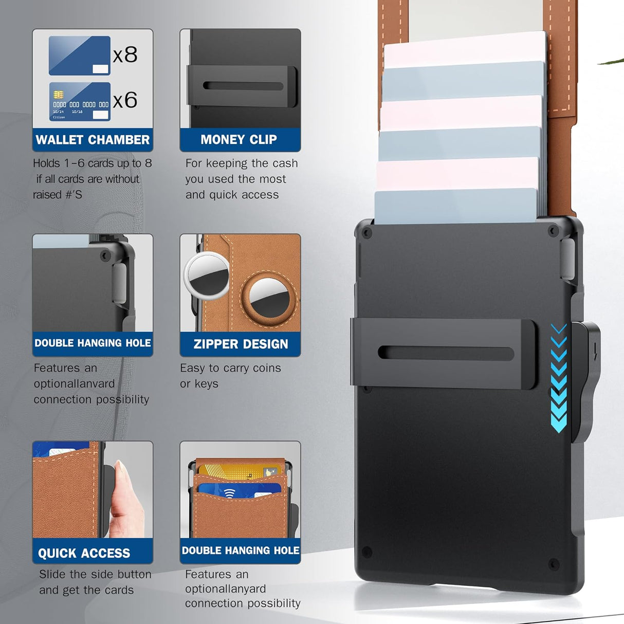 Hjemix | 🔥Pop Up aluminiumsveske Pengeklips Slim Leather Slots Kredittkortholdere RFID Blocking Bifold Minimalist Wallet