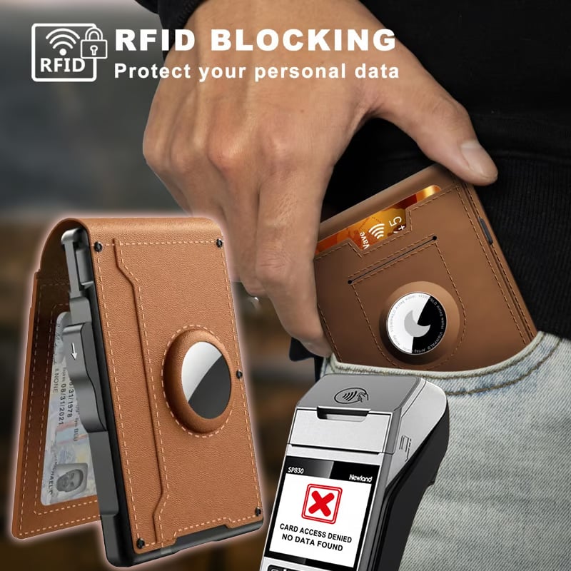 Hjemix | 🔥Pop Up aluminiumsveske Pengeklips Slim Leather Slots Kredittkortholdere RFID Blocking Bifold Minimalist Wallet