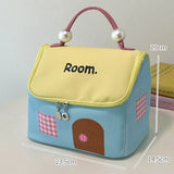 Hjemix | Fargeblokkfarget, husformet håndholdt kosmetikkveske med stor kapasitet