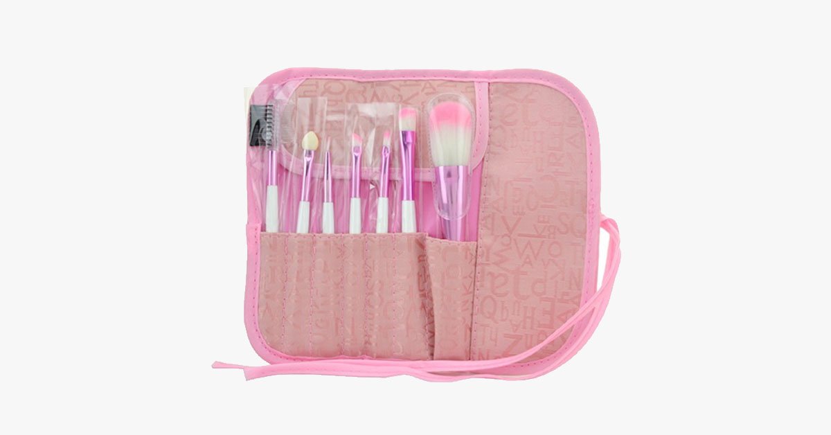 Hjemix | 7-delt rosa penselsett – sminkepensler for et feilfritt utseende