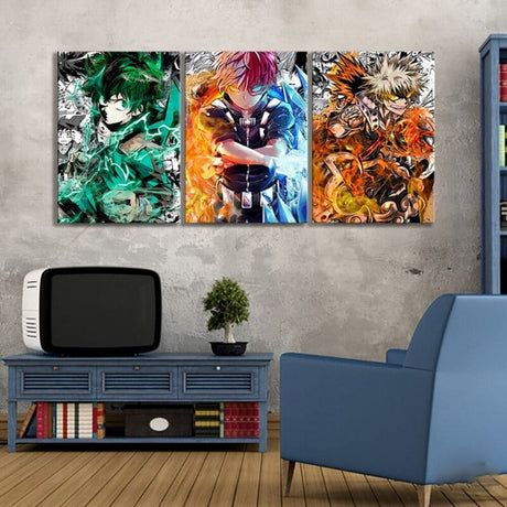 Hjemix | My Hero Academia Anime - 3 Deler Lærred Veggkunst Moduler Bilder Plakater